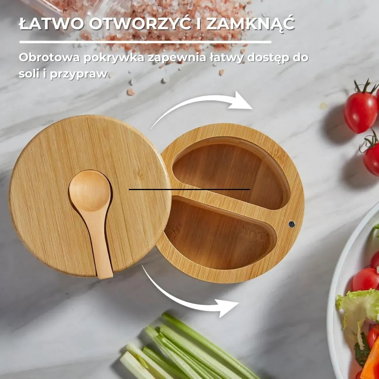 Elegancki pojemnik bambusowy na sól i pieprz z pokrywką i łyżeczką (91710001)