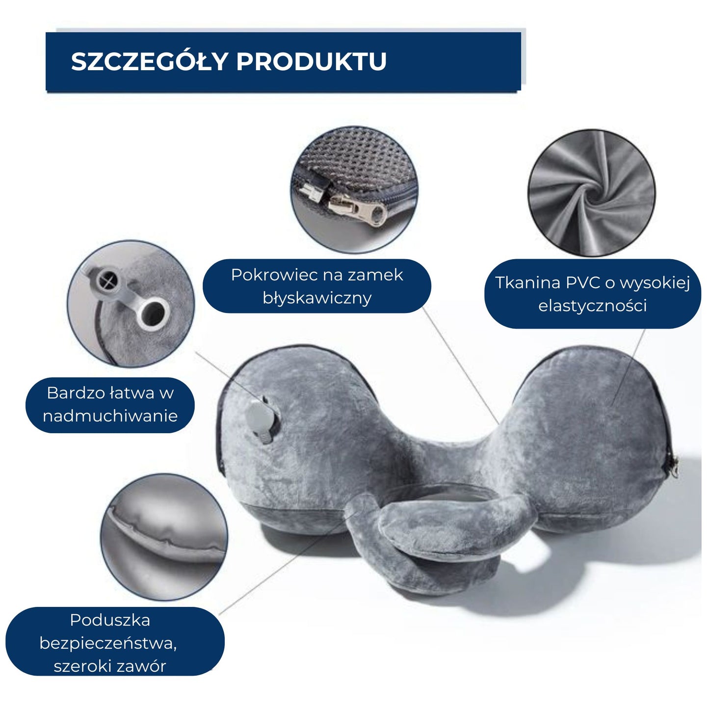 Poduszka Podróżna Nadmuchiwana Wygodna Miękka (89730001)
