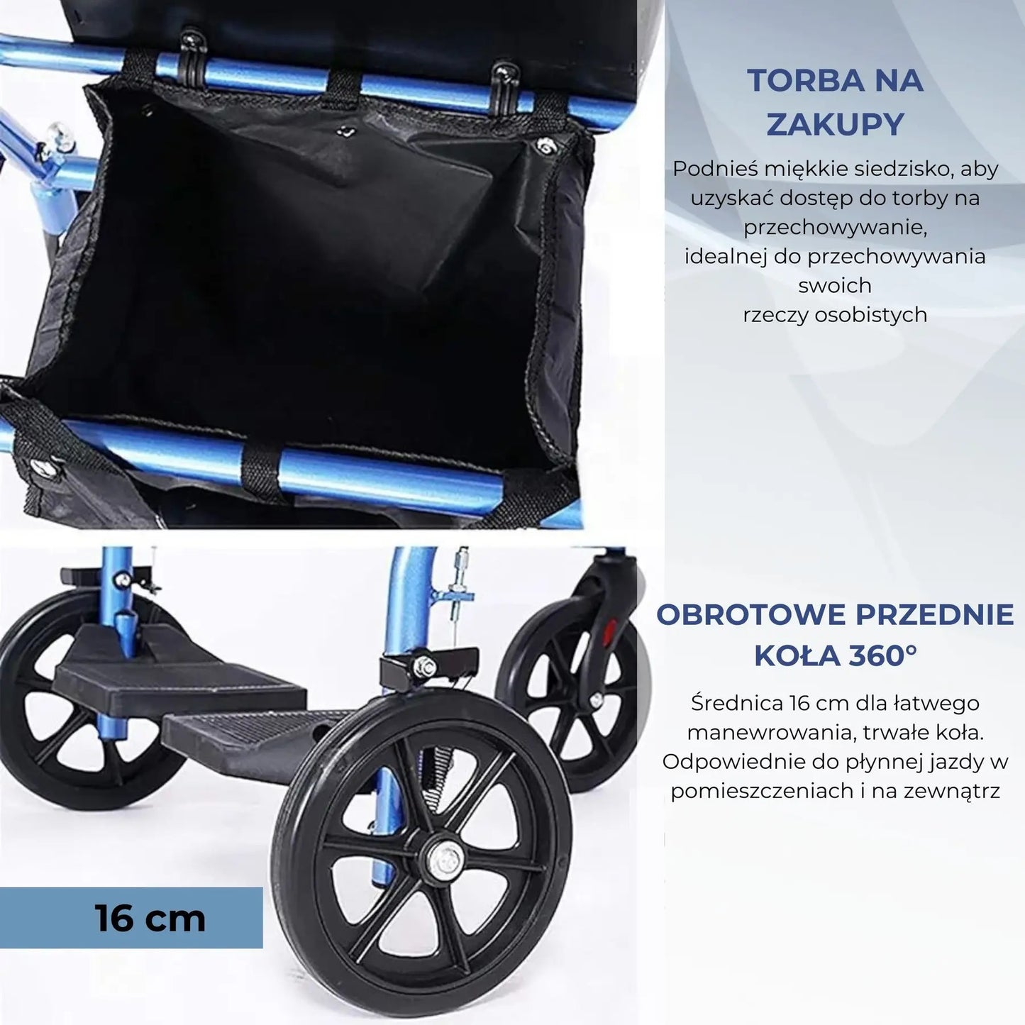 Balkonik czterokołowy z regulacją wysokości rączek dla seniorów (8236)