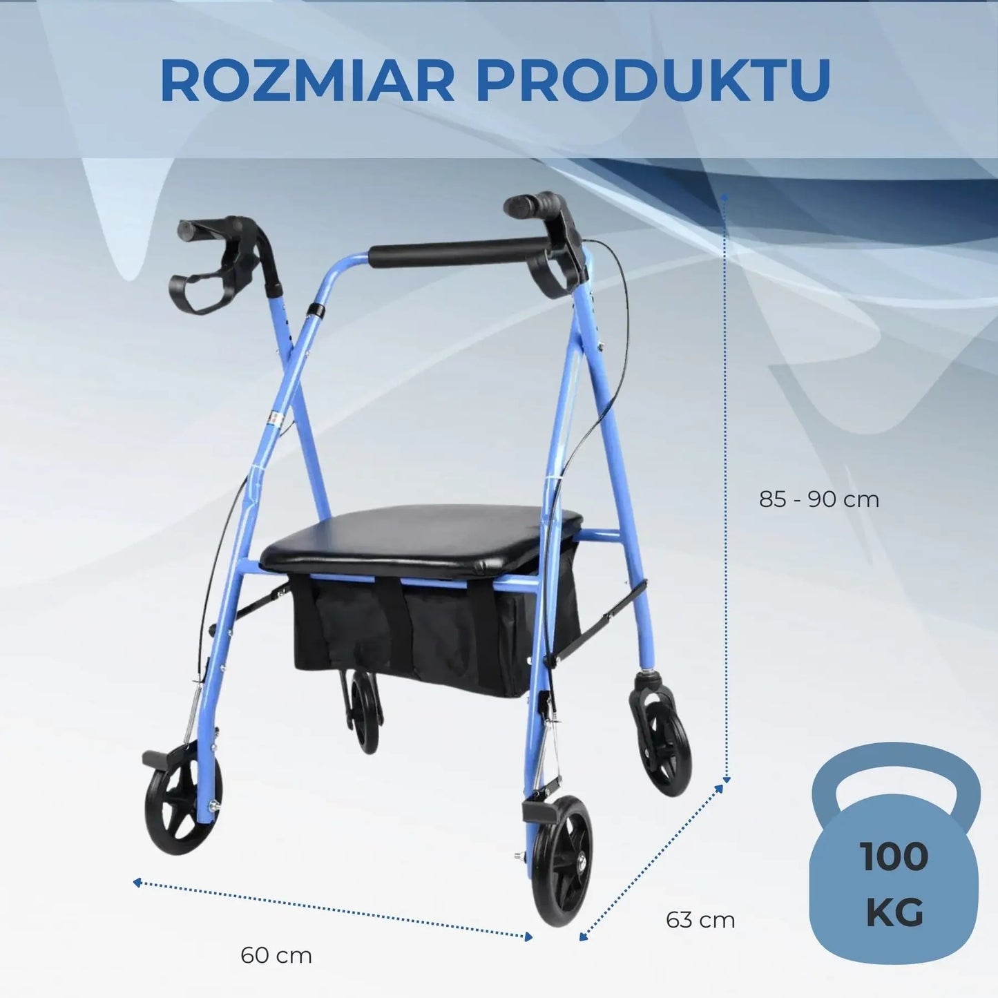 Balkonik czterokołowy z regulacją wysokości rączek dla seniorów (8236)