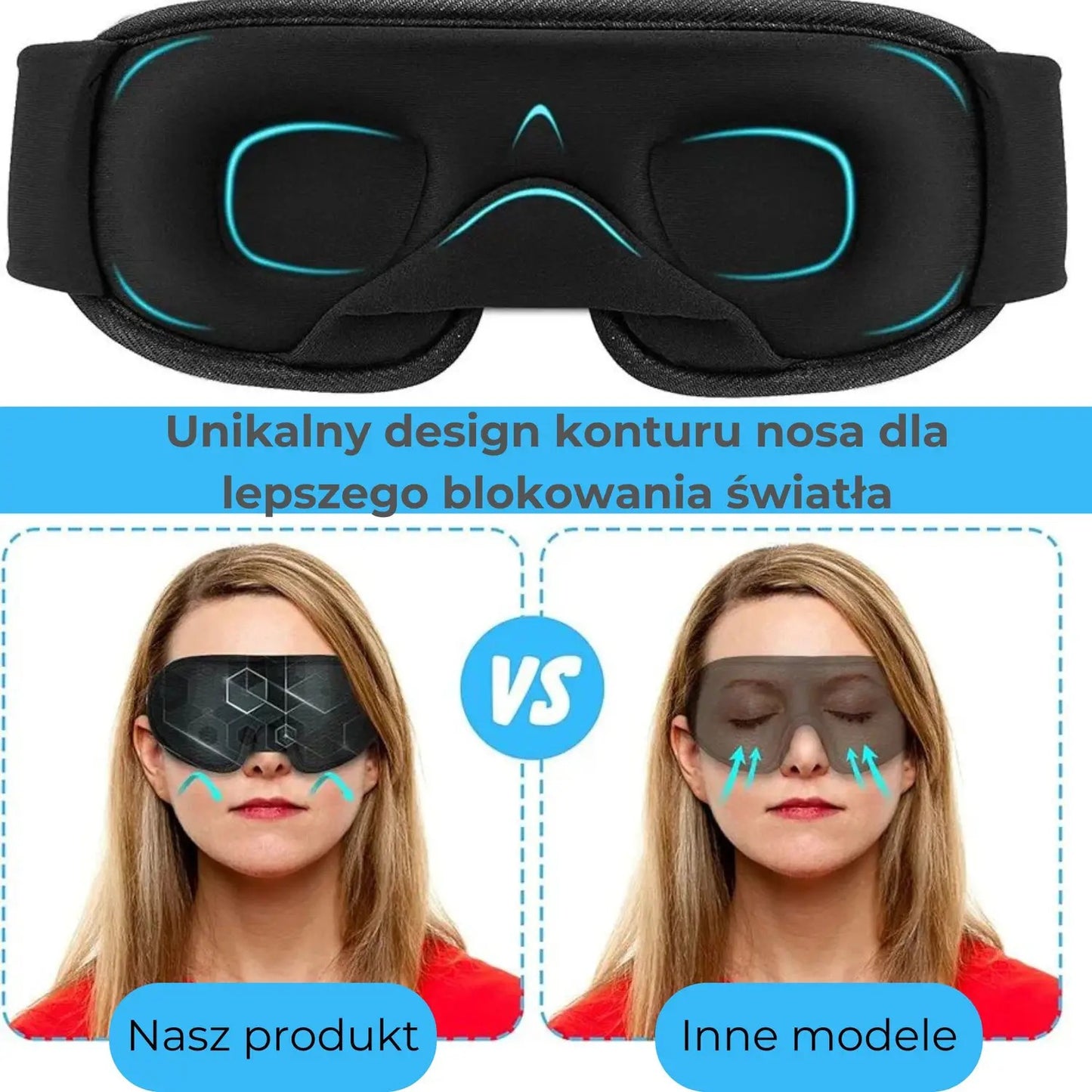 Opaska na oczy anatomiczna Premium do spania, oddychająca (89680001)