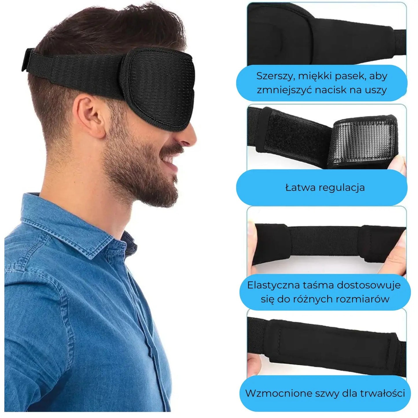 Opaska na oczy anatomiczna Premium do spania, oddychająca (89680001)
