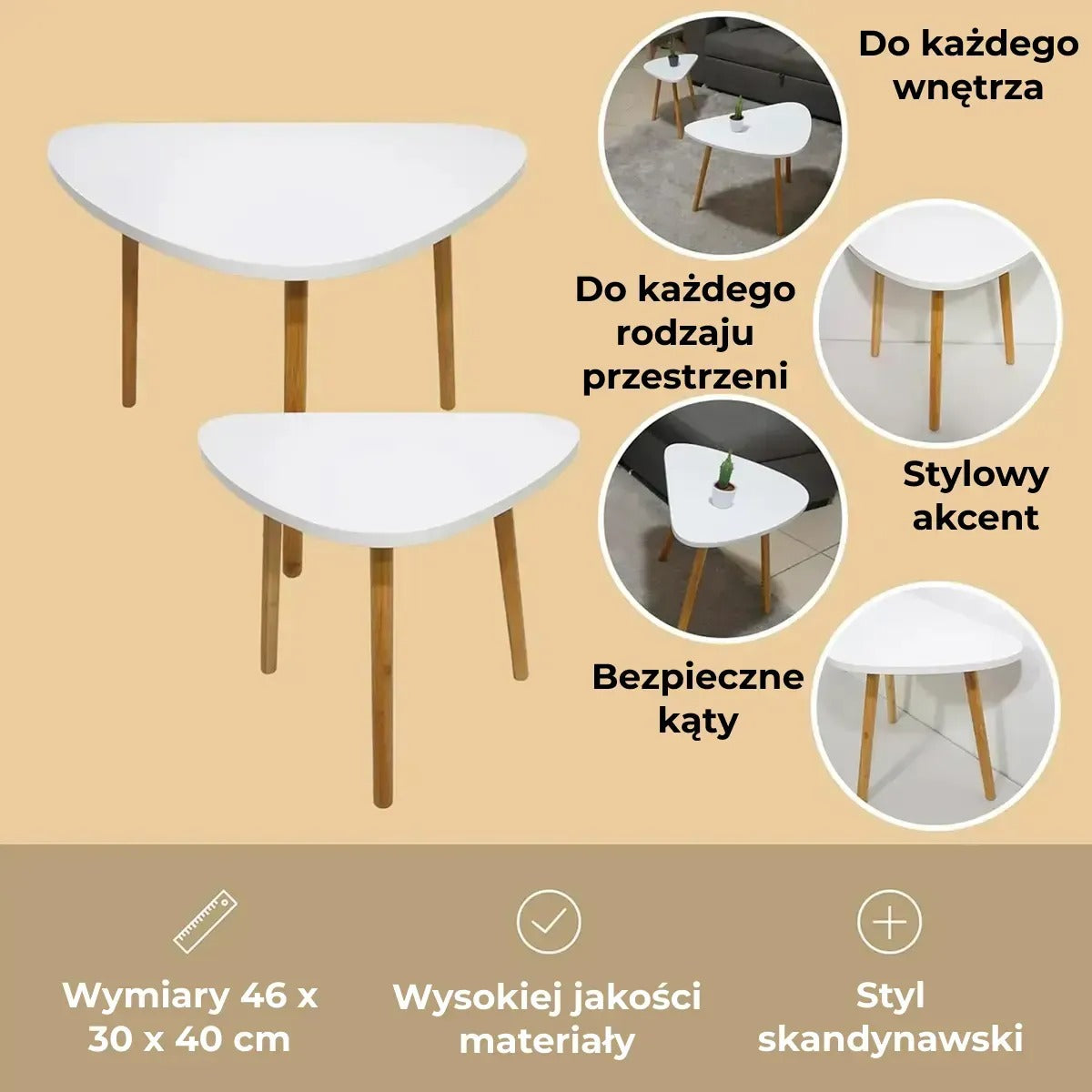 Stolik kawowy bambusowy trójnóg 46x30 cm elegancki (91760001)