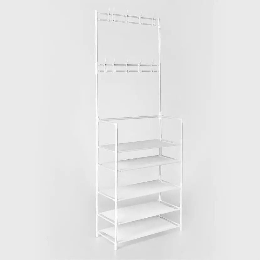Wieszak na ubrania z półką na buty, metalowy, biały, loft (8207)