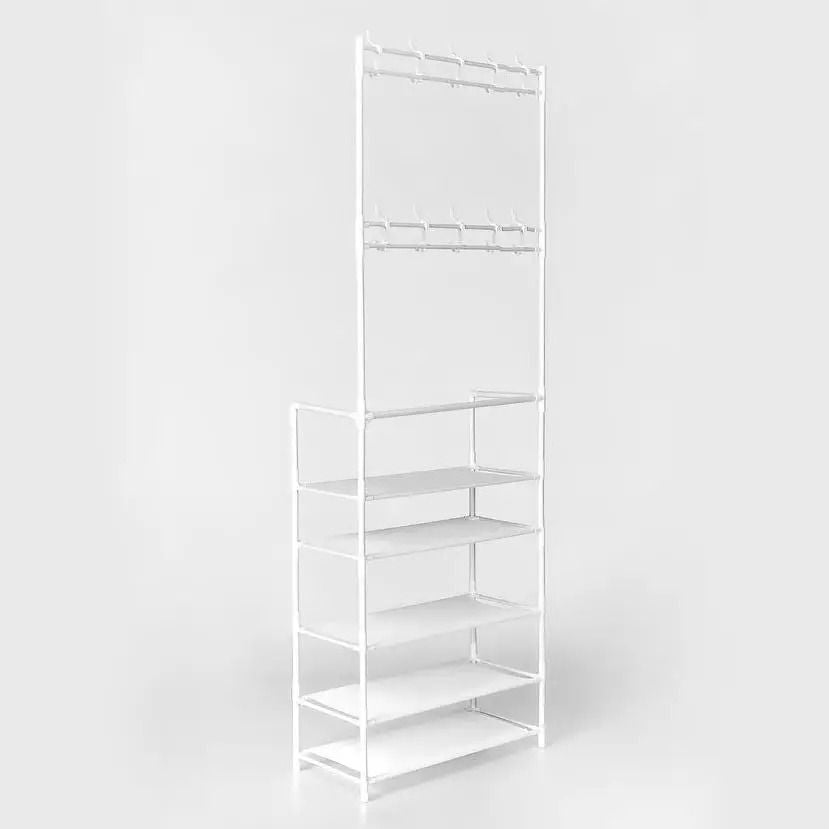Wieszak na ubrania z półką na buty, metalowy, biały, loft (8207)