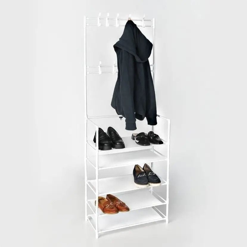 Wieszak na ubrania z półką na buty, metalowy, biały, loft (8207)