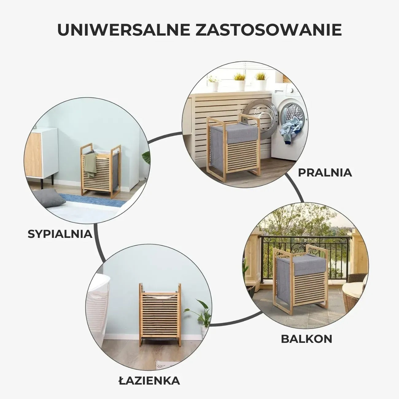 Kosz na pranie bambusowy 45L z pokrywą (91800001)