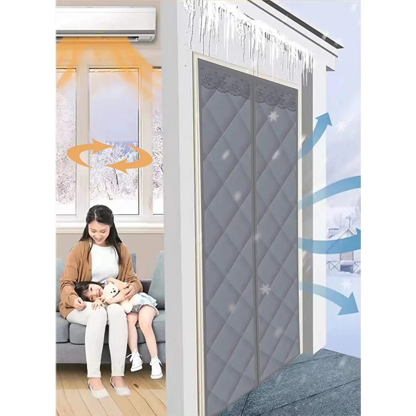 Kurtyna Magnetyczna do Drzwi Termiczna, srebny kolor 210х98 cm (83390002)