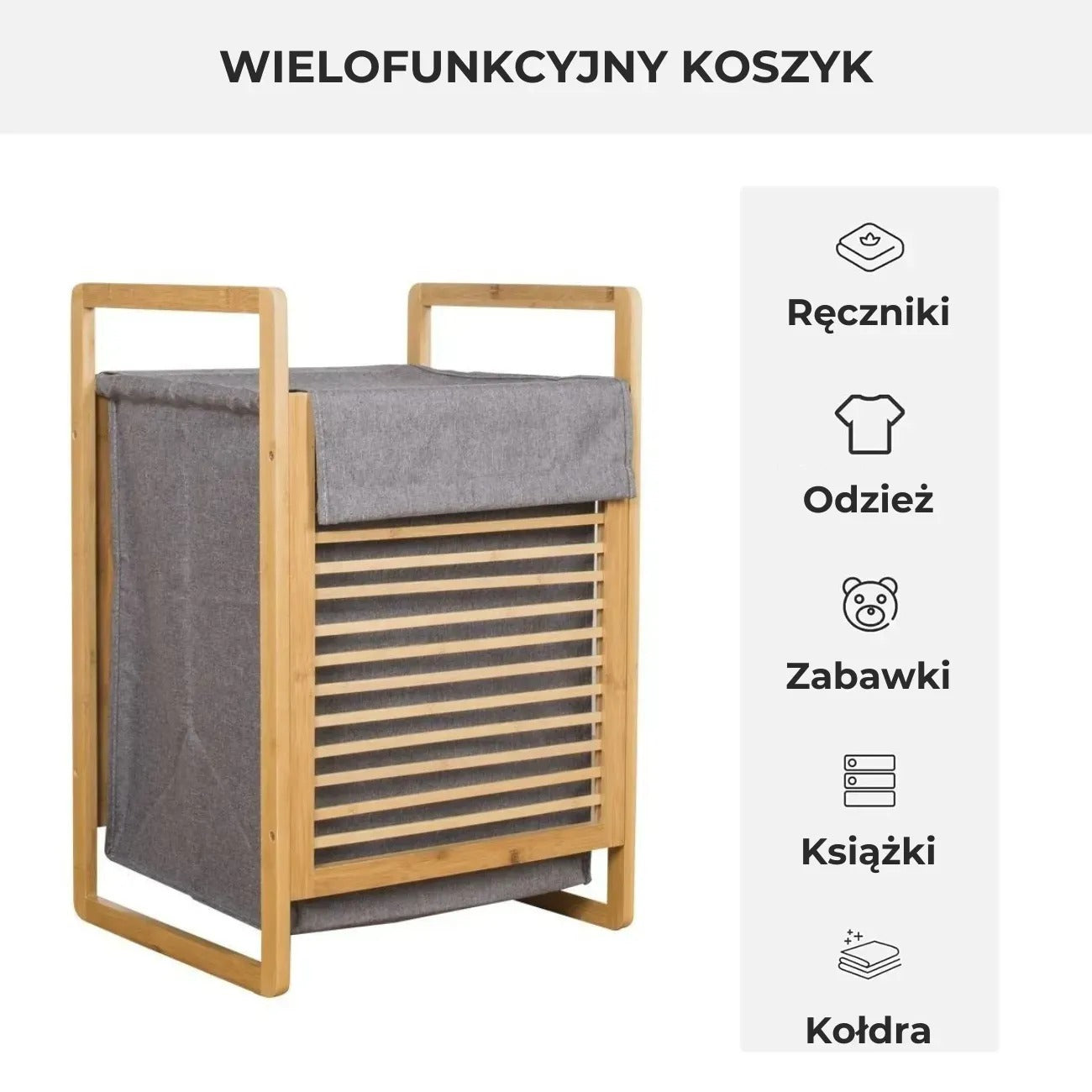 Kosz na pranie bambusowy 45L z pokrywą (91800001)