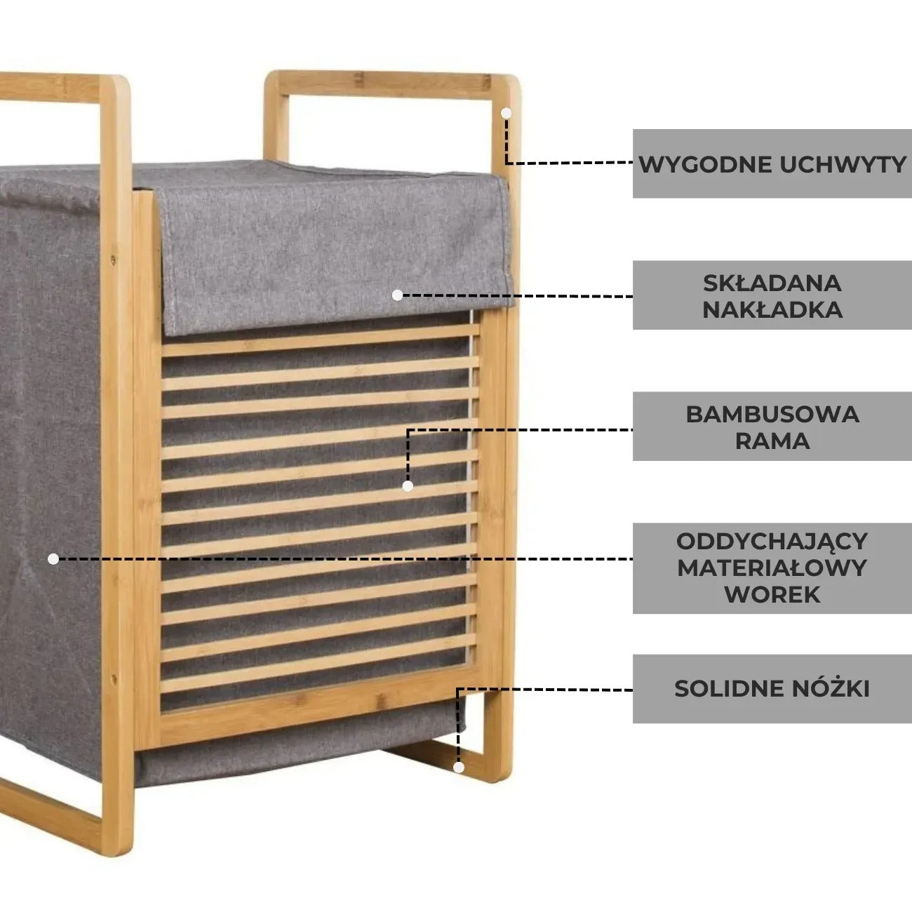 Kosz na pranie bambusowy 45L z pokrywą (91800001)