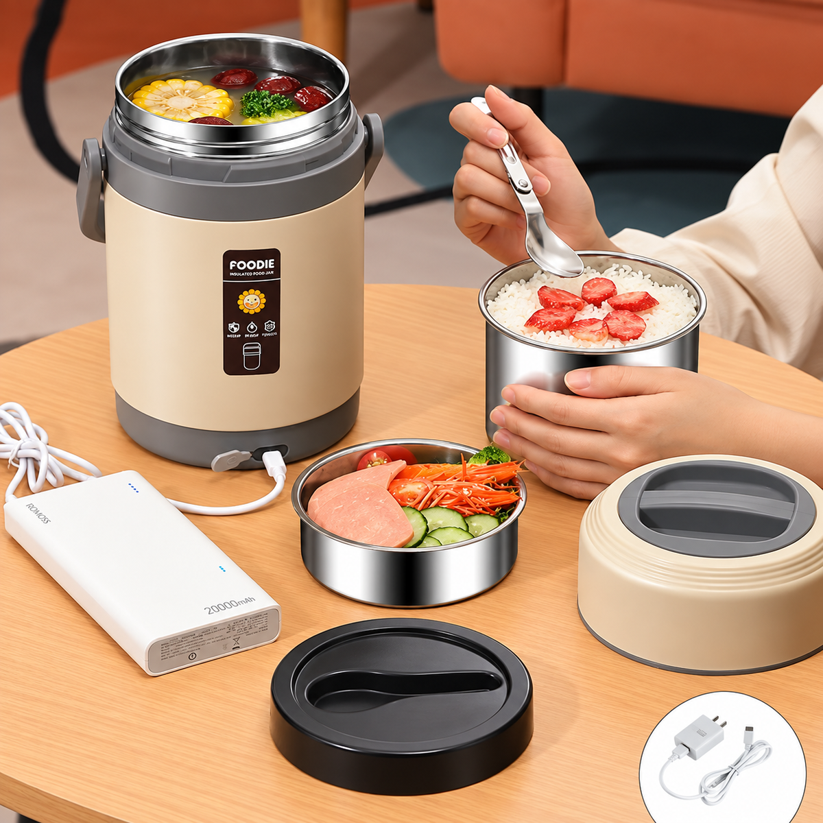 Dwupoziomowy lunchbox z podgrzewaniem USB, 2 l (91590001)