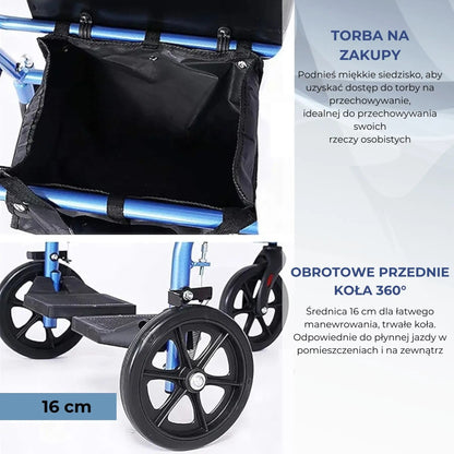 Balkonik czterokołowy z regulacją wysokości rączek dla seniorów (8236)
