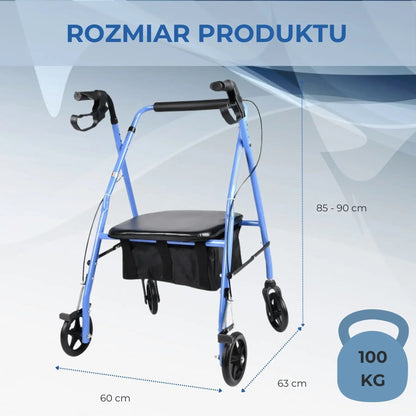 Balkonik czterokołowy z regulacją wysokości rączek dla seniorów (8236)