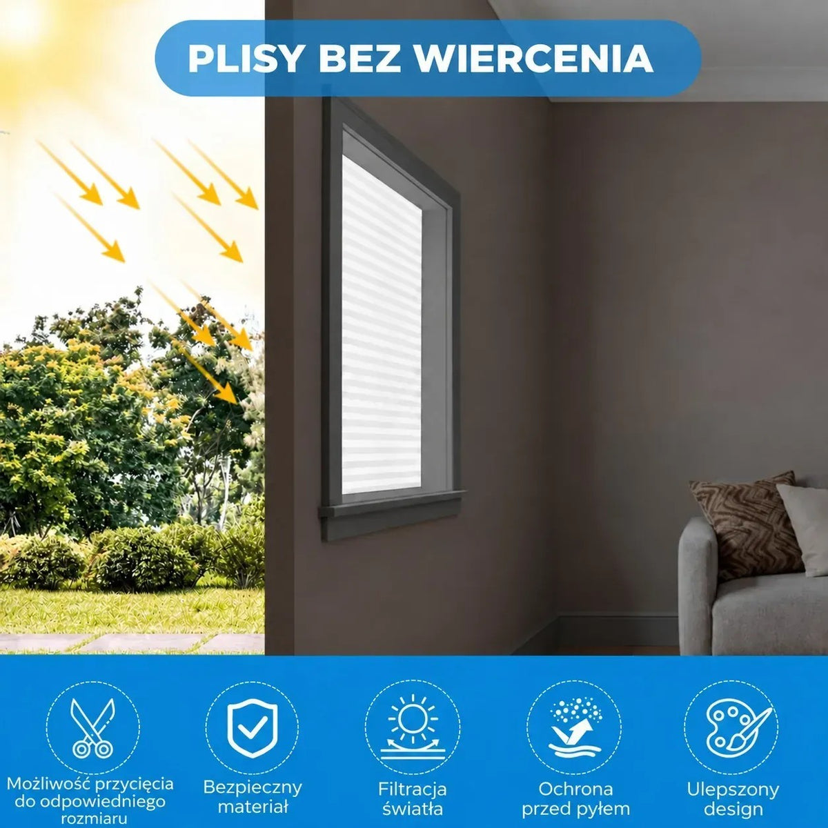 Foliowane plisy okienne chroniące przed słońcem, białe (89870003)
