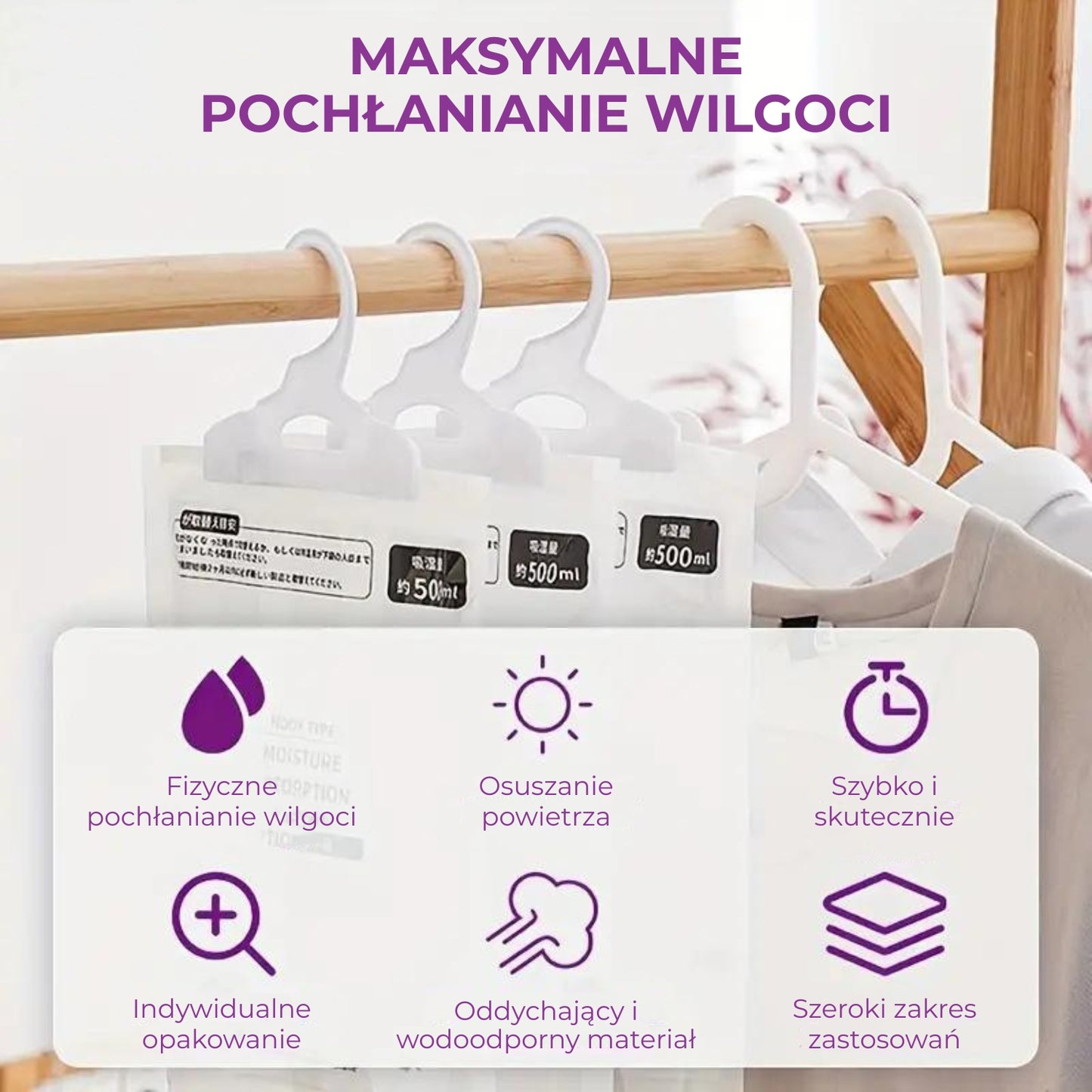 Wiszący pochłaniacz wilgoci do szafy i domu, osuszacz powietrza, 10 szt. (94440001)